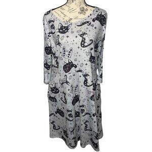 BloomChic Cat Stars Dress Gray All Over Print Womens Size 10 Halloween